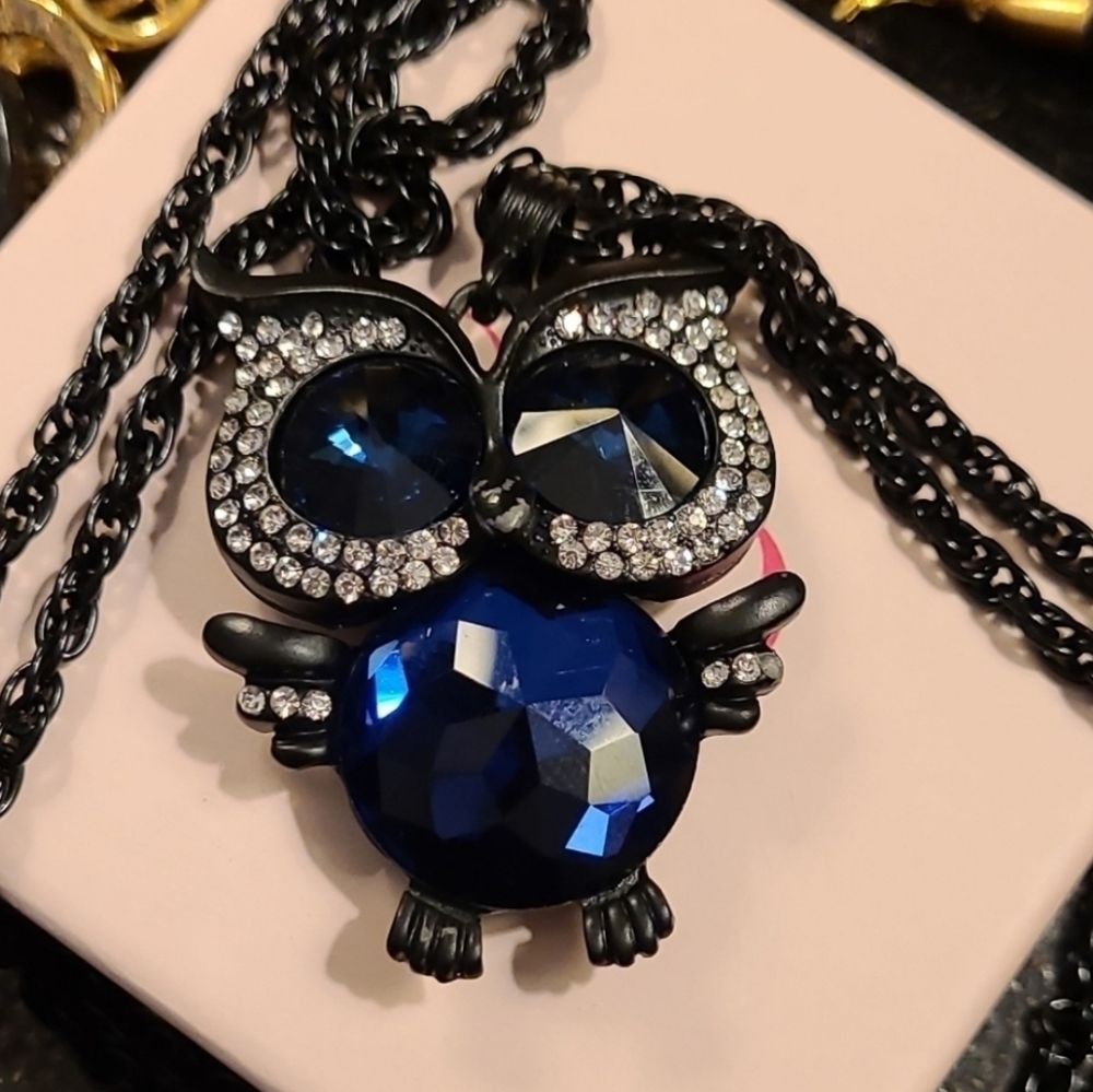 NWT Long Jeweled Owl Pendant Necklace